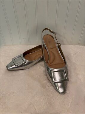 CL Chinese Laundry Sweetie Women's Silver Slingback Pointed Toe Flats Sz 9
